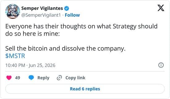 Der Autor schlaegt vor, dass das Unternehmen Strategy (MSTR) seine Bitcoin-Bestaende verkaufen und sich aufloesen sollte.
